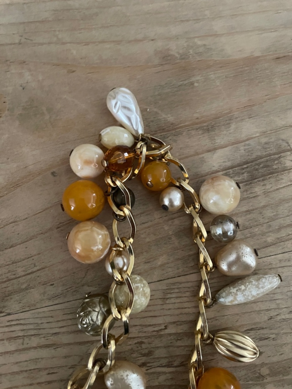 NWOT Gold chain mixed beaded belt amber cream ivory hues elegant cocktail OSFM - Picture 7 of 7